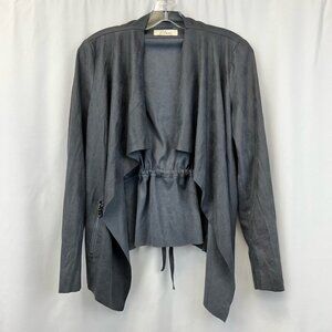 Elan Womens Open Front Jacket Gray Faux Leather Waist Length Flyaway Pockets S